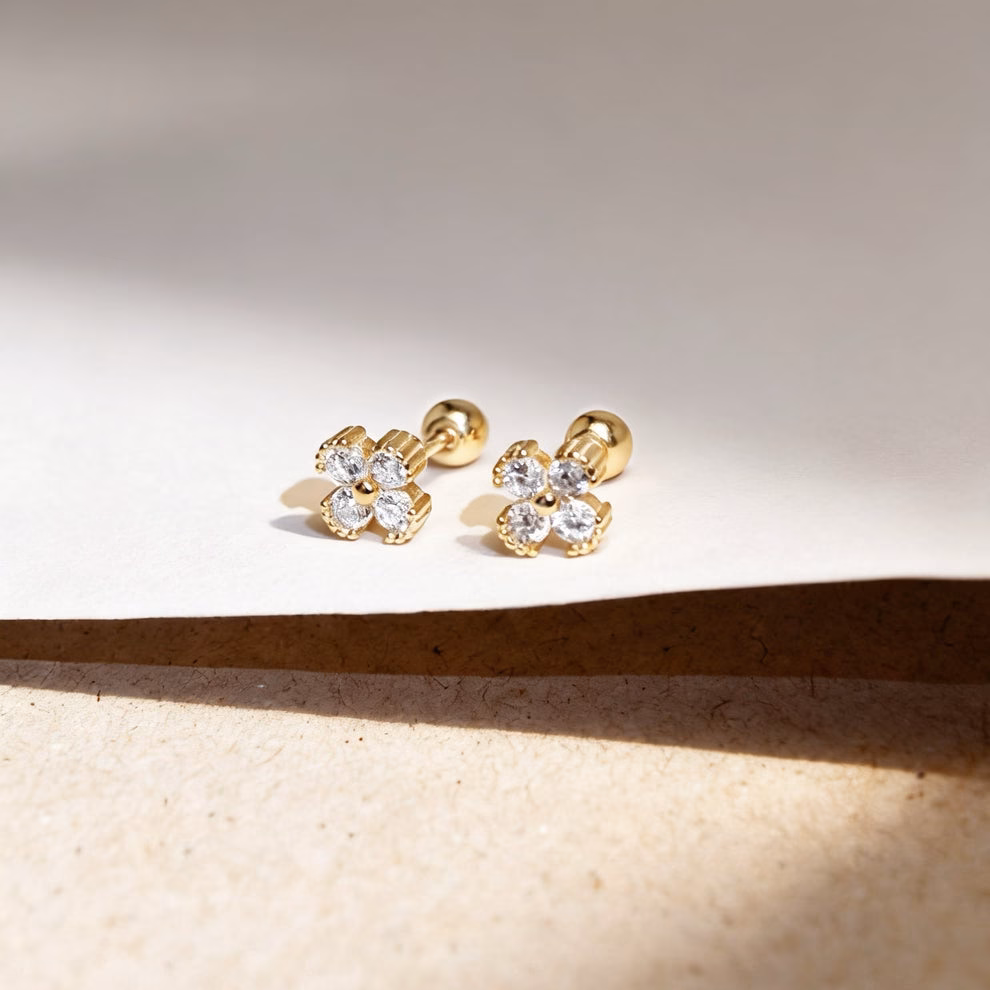 Crystal Clover Mini Stud- Gold - Image 4
