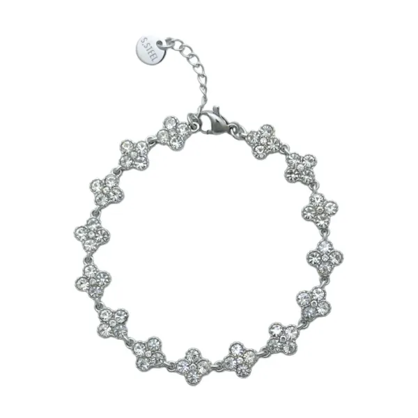 Crystal Clover Tennis Bracelet- Silver
